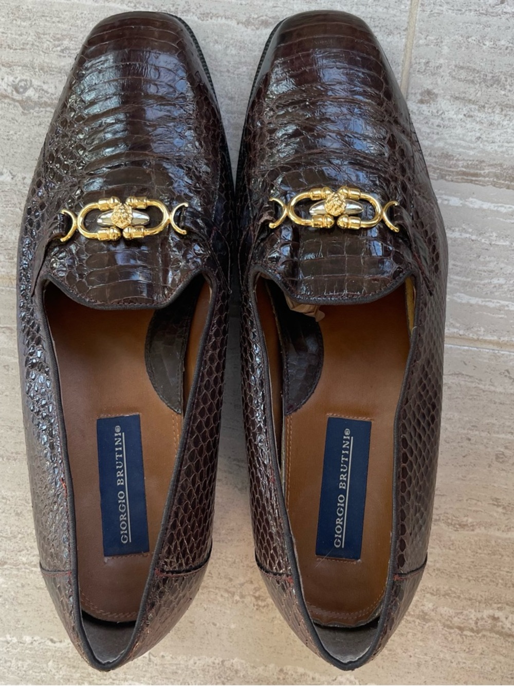 Giorgio Brutini Mens 11.5 M Brown Genuine Snake Skin Bit Loafers Exotic Vintage